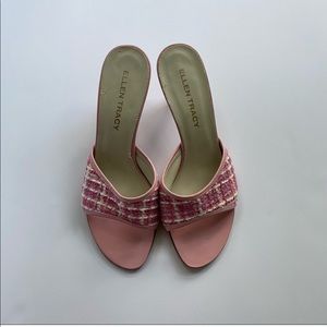 Ellen Tracy Pink Plaid Tweed Kitten Heel Sandals